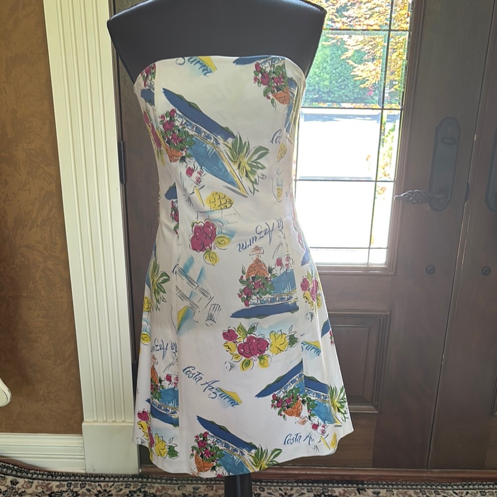 Robin Jordan Strapless Dress with Floral and Nautical Print
